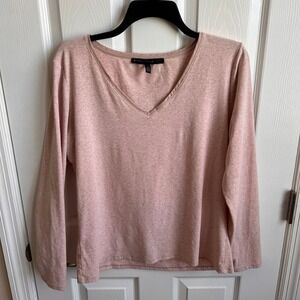 White House Black Market Long Sleeve V Neck Top‎ Womens Large Pink Heather
